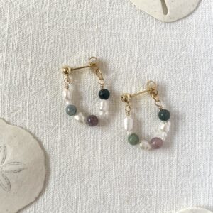 Indian agate and pearl stud hoops