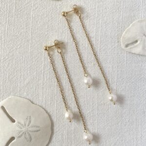 Double Dangle Pearl Studs