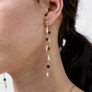 Mixed Pearl and Indian Agate Earrings