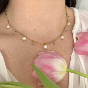 Pearl & Aquamarine Charm Necklace