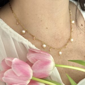 Pearl & Rose Quartz Charm Necklace